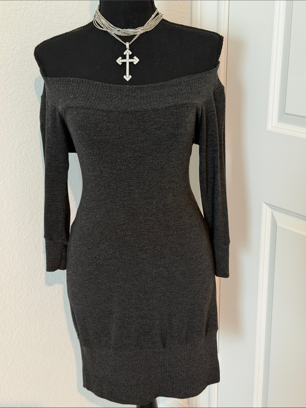 Forever 21 Charcoal Off-Shoulder Sweater Dress